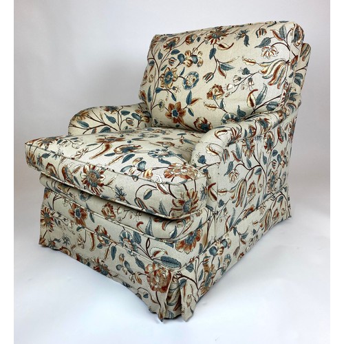 463 - ARMCHAIR, Howard style with botanical print upholstery, 80cm H x 75cm W x 90cm D.