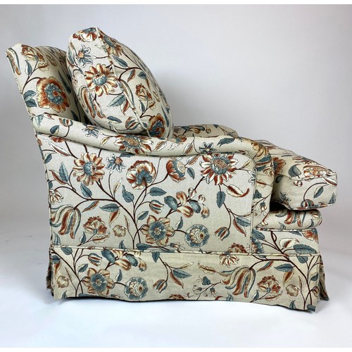 463 - ARMCHAIR, Howard style with botanical print upholstery, 80cm H x 75cm W x 90cm D.