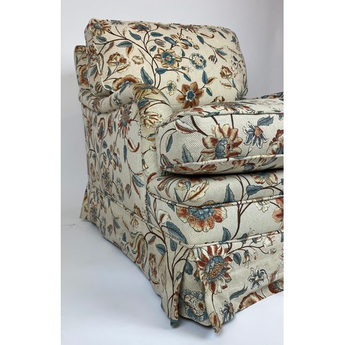 463 - ARMCHAIR, Howard style with botanical print upholstery, 80cm H x 75cm W x 90cm D.