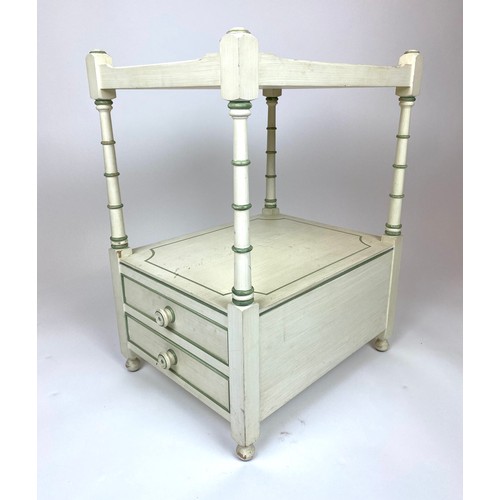 464 - LAMP TABLE, Regency style painted and line decorated with two drawers and faux bamboo supports. 65cm... 