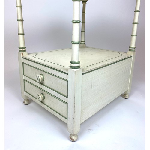 464 - LAMP TABLE, Regency style painted and line decorated with two drawers and faux bamboo supports. 65cm... 