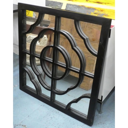 148 - ARCHITECTURAL WALL MIRROR, ebonised frame, 100.5cm x 100cm.