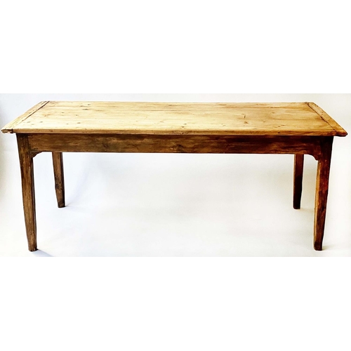 459 - FARMHOUSE TABLE, 19th century rectangular planked and cleated pine with tapering supports, 185cm x 7... 