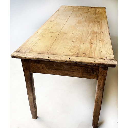 459 - FARMHOUSE TABLE, 19th century rectangular planked and cleated pine with tapering supports, 185cm x 7... 