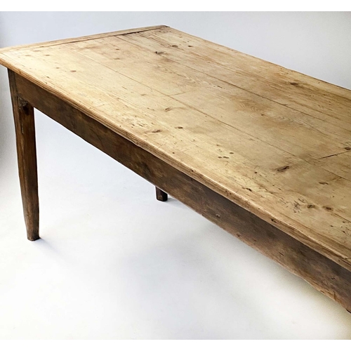 459 - FARMHOUSE TABLE, 19th century rectangular planked and cleated pine with tapering supports, 185cm x 7... 