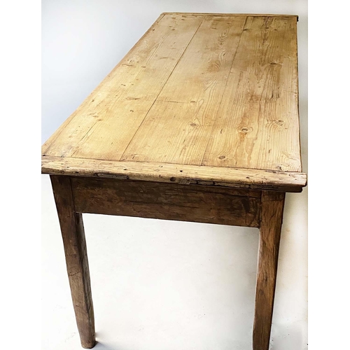 459 - FARMHOUSE TABLE, 19th century rectangular planked and cleated pine with tapering supports, 185cm x 7... 