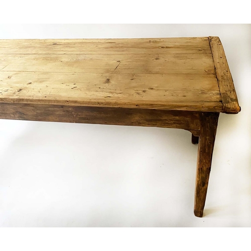 459 - FARMHOUSE TABLE, 19th century rectangular planked and cleated pine with tapering supports, 185cm x 7... 