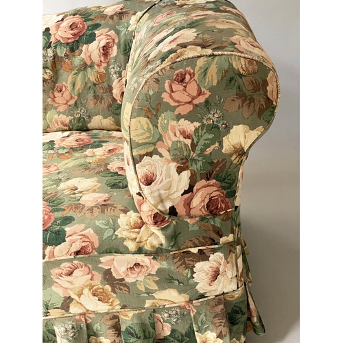 519 - CHESTERFIELD SOFA, 178cm W, Victorian, with floral print cotton loose covers and horsehair buttoned ... 