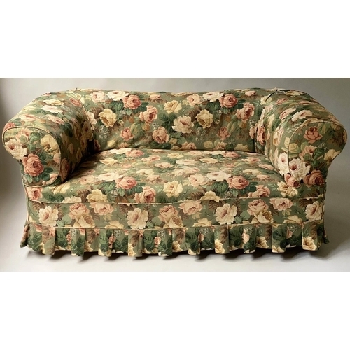 519 - CHESTERFIELD SOFA, 178cm W, Victorian, with floral print cotton loose covers and horsehair buttoned ... 