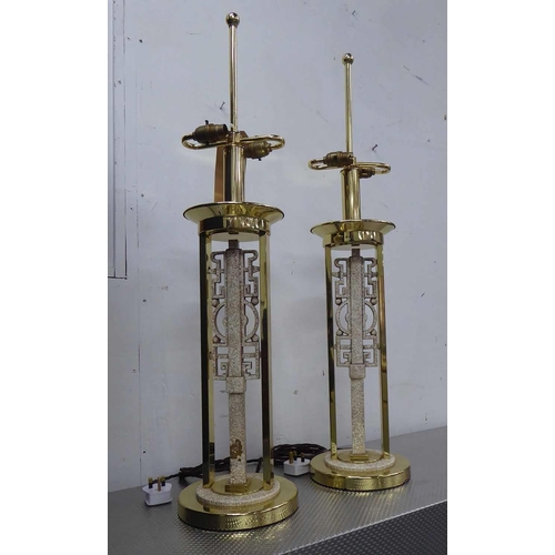 149 - TABLE LAMPS, a pair, 87cm H, brass, with faux stone detail. (2)