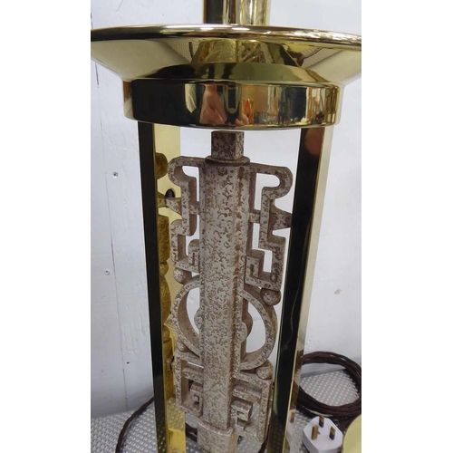 149 - TABLE LAMPS, a pair, 87cm H, brass, with faux stone detail. (2)