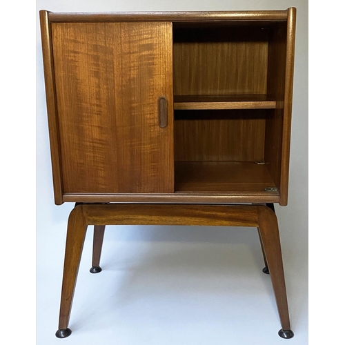 12 - RECORD CABINET, 58cm W x 41cm D x 84cm H, 1960's teak, with two sliding doors and splayed stand supp... 