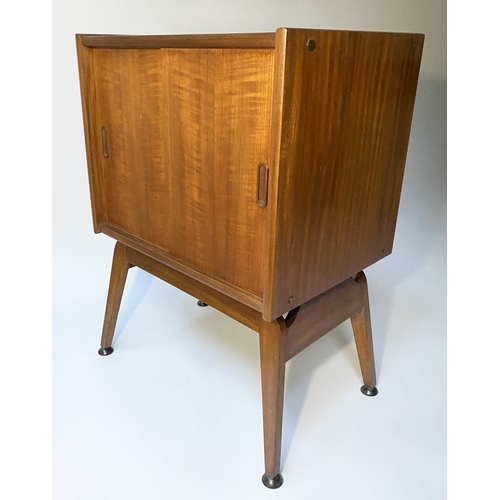 12 - RECORD CABINET, 58cm W x 41cm D x 84cm H, 1960's teak, with two sliding doors and splayed stand supp... 