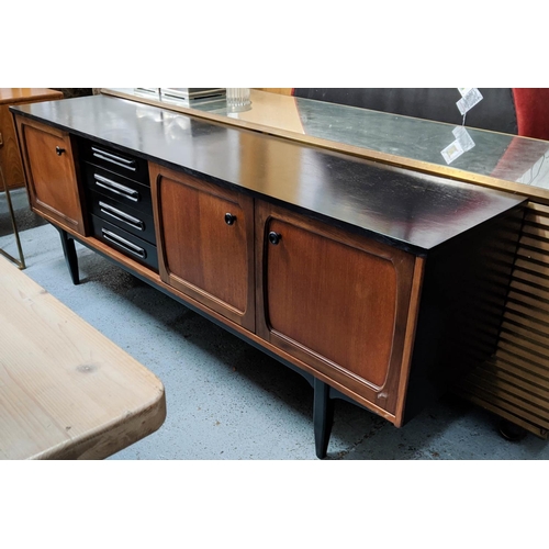 140 - SIDEBOARD, 197cm x 43cm x 73cm vintage 1960s, later ebonised finish.