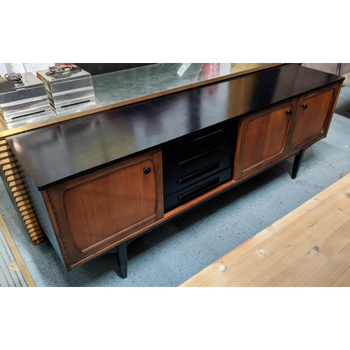 140 - SIDEBOARD, 197cm x 43cm x 73cm vintage 1960s, later ebonised finish.