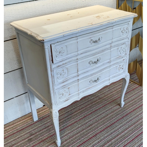 61 - CHEST OF DRAWERS, 72cm x 39cm x 76cm, French style, aged white painted finish.