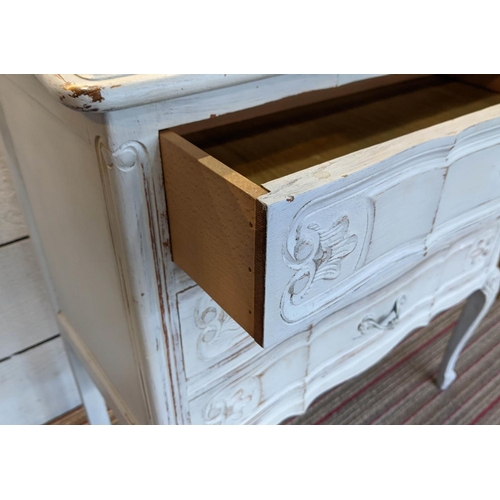 61 - CHEST OF DRAWERS, 72cm x 39cm x 76cm, French style, aged white painted finish.