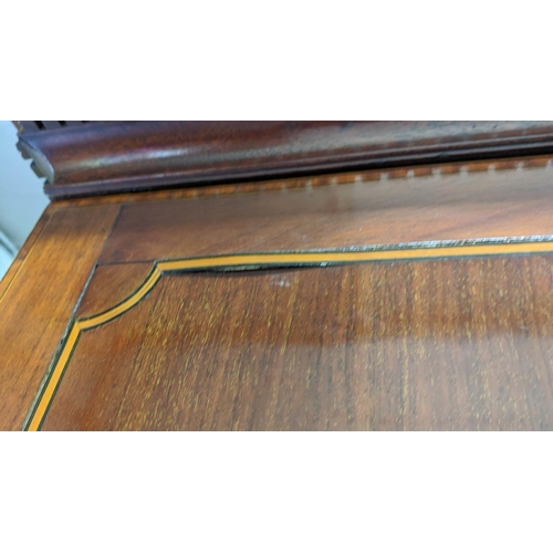 491 - LINEN PRESS, 133cm x 208cm H x 66cm, George III mahogany and line inlaid with sliding trays to the t... 