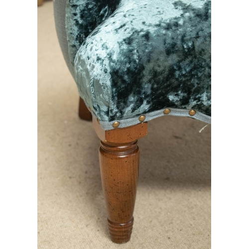 495 - ARMCHAIR, 86cm H x 63cm, crushed velvet with blue fabric outsides.