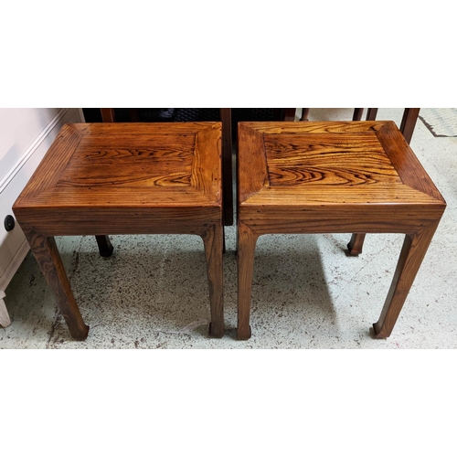 499 - STOOLS, a pair, each 46cm x 40cm x 52cm H, Chinese elm. (2)