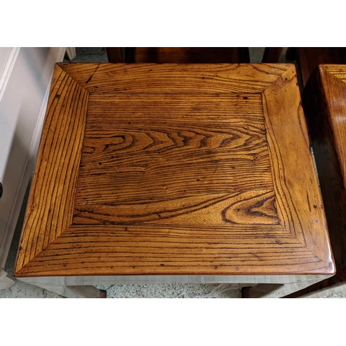 499 - STOOLS, a pair, each 46cm x 40cm x 52cm H, Chinese elm. (2)