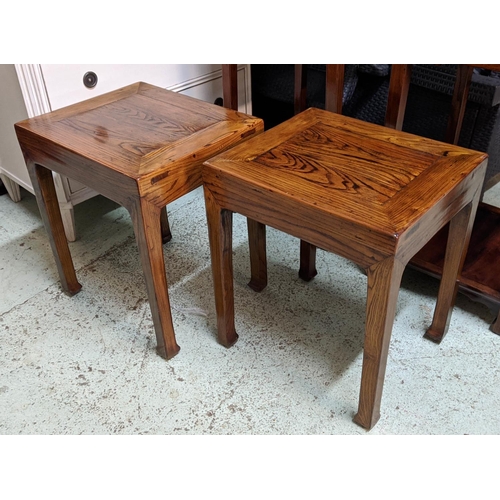 499 - STOOLS, a pair, each 46cm x 40cm x 52cm H, Chinese elm. (2)