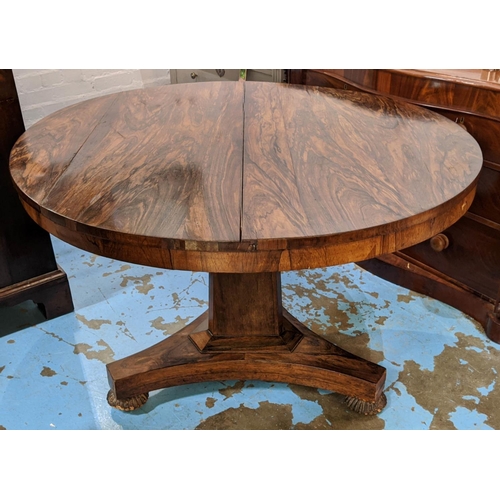 502 - BREAKFAST TABLE, 117cm W x 75cm H, late Regency rosewood with circular tilt top.