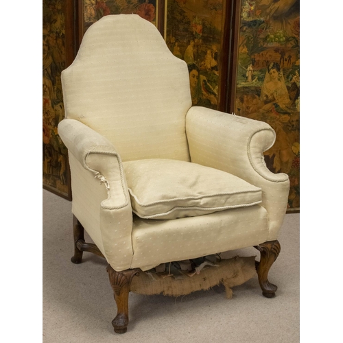 503 - ARMCHAIR, 100cm H x 77cm W, Early 20th century walnut in cream upholstery.