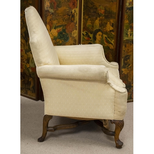 503 - ARMCHAIR, 100cm H x 77cm W, Early 20th century walnut in cream upholstery.