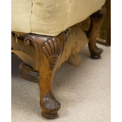 503 - ARMCHAIR, 100cm H x 77cm W, Early 20th century walnut in cream upholstery.