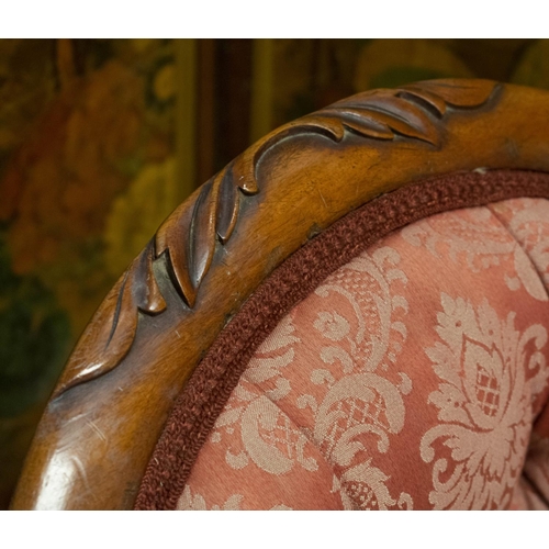 507 - NURSING CHAIR, William IV mahogany in red damask with brass castors, leg stamped 8475