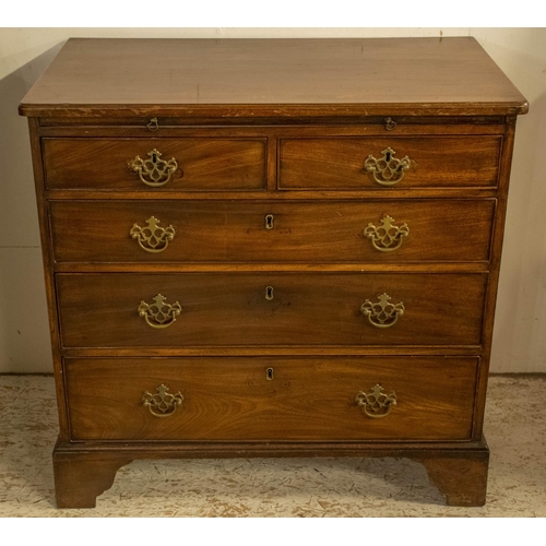 508 - CHEST, 77cm H x 80cm W x 47cm D, George II mahogany with oak brushing slide above five drawers.