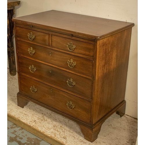 508 - CHEST, 77cm H x 80cm W x 47cm D, George II mahogany with oak brushing slide above five drawers.