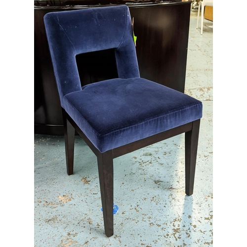 45 - WYCHWOOD DESIGN SIDE CHAIR, 86cm H, Prussian blue velvet finish.