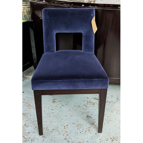 45 - WYCHWOOD DESIGN SIDE CHAIR, 86cm H, Prussian blue velvet finish.