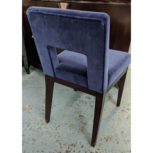 45 - WYCHWOOD DESIGN SIDE CHAIR, 86cm H, Prussian blue velvet finish.