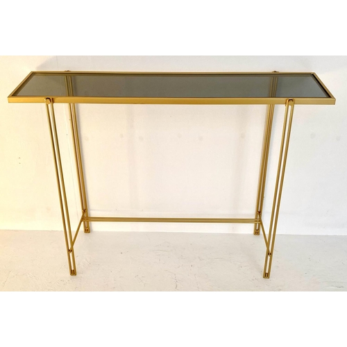 151 - CONSOLE TABLE, 73cm x 102cmx 29cm, 1960's French style, gilt metal, smoked glass top.