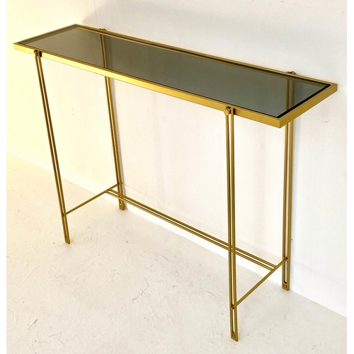 151 - CONSOLE TABLE, 73cm x 102cmx 29cm, 1960's French style, gilt metal, smoked glass top.