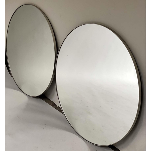 143 - WALL MIRRORS, a pair, circular, metal framed, 80cm Diam. (2)