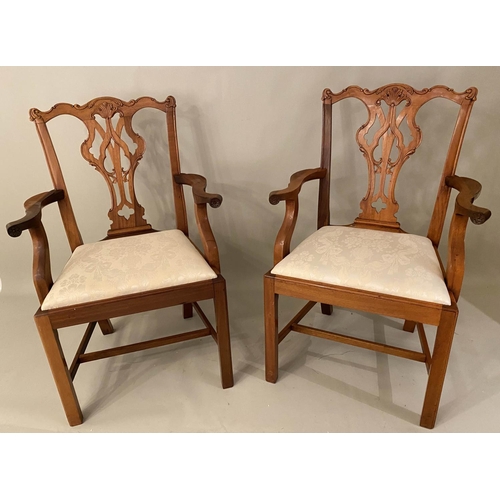 159 - FAUTEUILS, a pair, 50cm W, damask upholstered seats. (2)