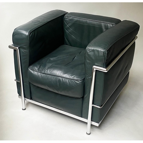 16 - ARMCHAIRS, a pair, 95cm W, after le Corbusier LC2 style, in deep green leather. (2)