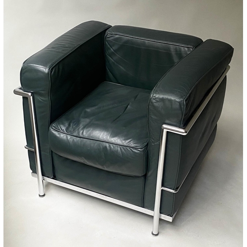 16 - ARMCHAIRS, a pair, 95cm W, after le Corbusier LC2 style, in deep green leather. (2)