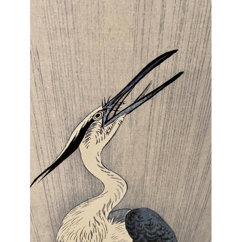 160 - JAPANESE STYLE DIPTYCH, 110cm x 51cm, depicting two cranes.