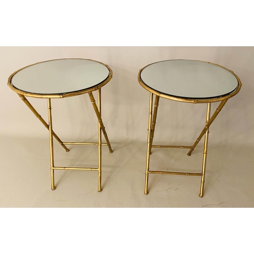 165 - MAISON BAGUES STYLE SIDE TABLES, a pair, 75cm x 45cm x 45cm, faux bamboo, gilt metal. (2)