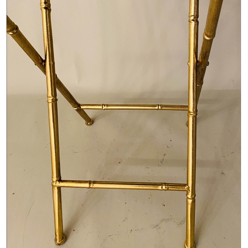 165 - MAISON BAGUES STYLE SIDE TABLES, a pair, 75cm x 45cm x 45cm, faux bamboo, gilt metal. (2)