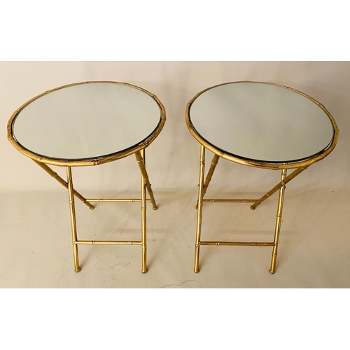 165 - MAISON BAGUES STYLE SIDE TABLES, a pair, 75cm x 45cm x 45cm, faux bamboo, gilt metal. (2)