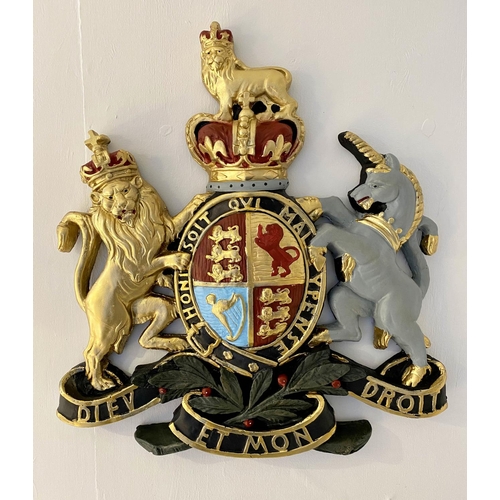 167 - ARMORIAL WALL RELIEF, 75cm x 70cm, polychrome finish.