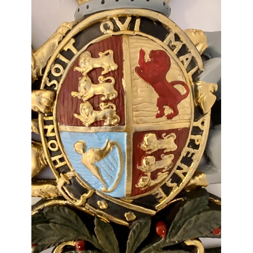 167 - ARMORIAL WALL RELIEF, 75cm x 70cm, polychrome finish.