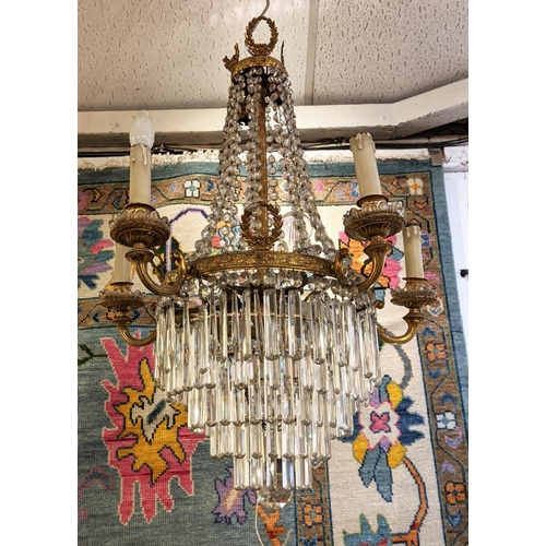 510 - CHANDELIER, approx. 60cm W x 70cm H, gilt metal with glass droplets.