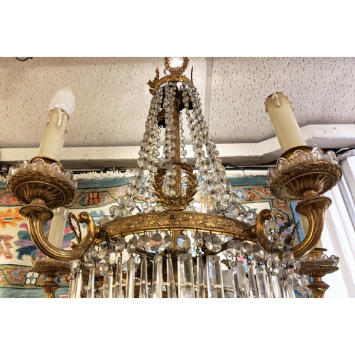 510 - CHANDELIER, approx. 60cm W x 70cm H, gilt metal with glass droplets.